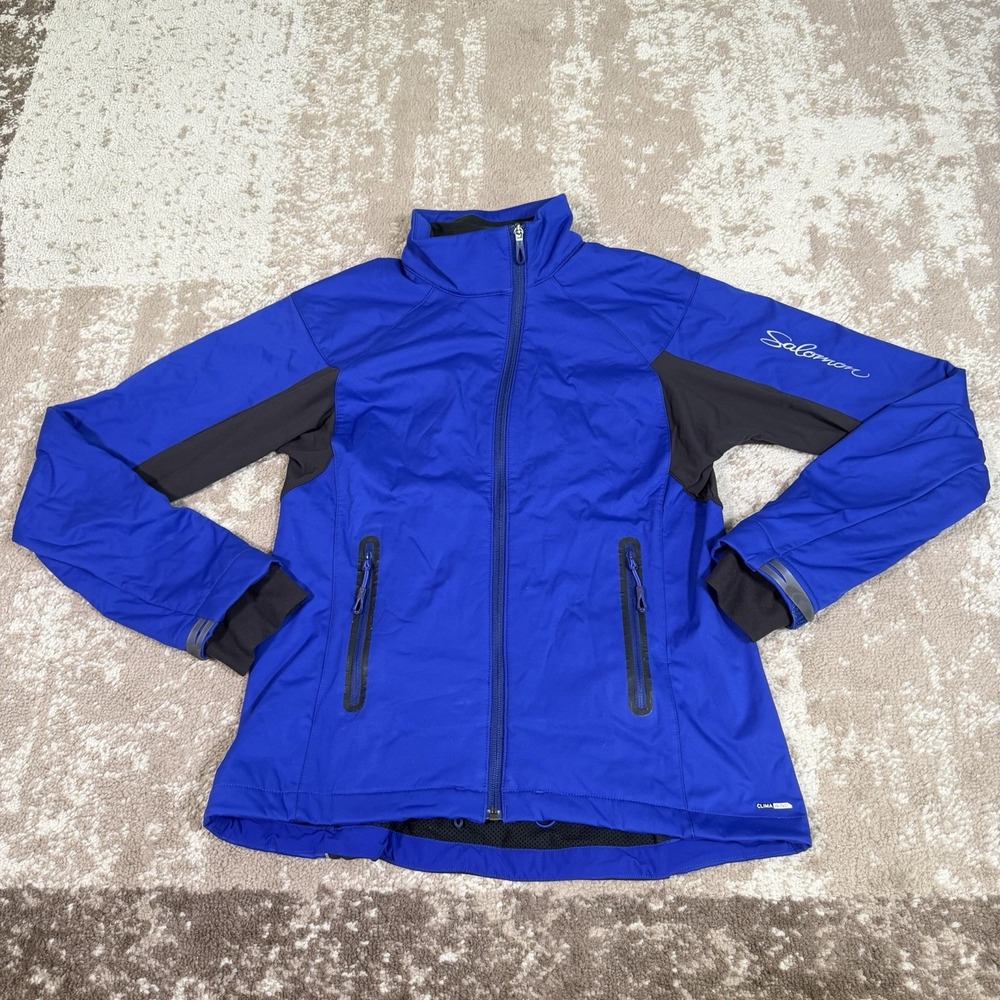 Salomon Clima Wind Womens Medium Blue Soft Shell Running Jacket Full Zip
